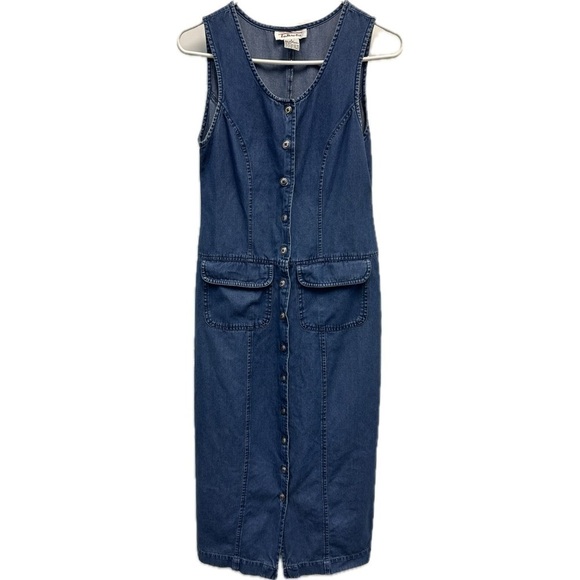 Talbots Denim Button Down Sleeveless Maxi Dress With Pockets - Picture 1 of 6